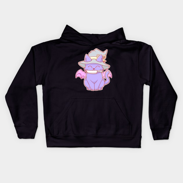 Cute Kawaii Cat with Knife and Bat Wings in Pastel Colors Kids Hoodie by Witchy Ways